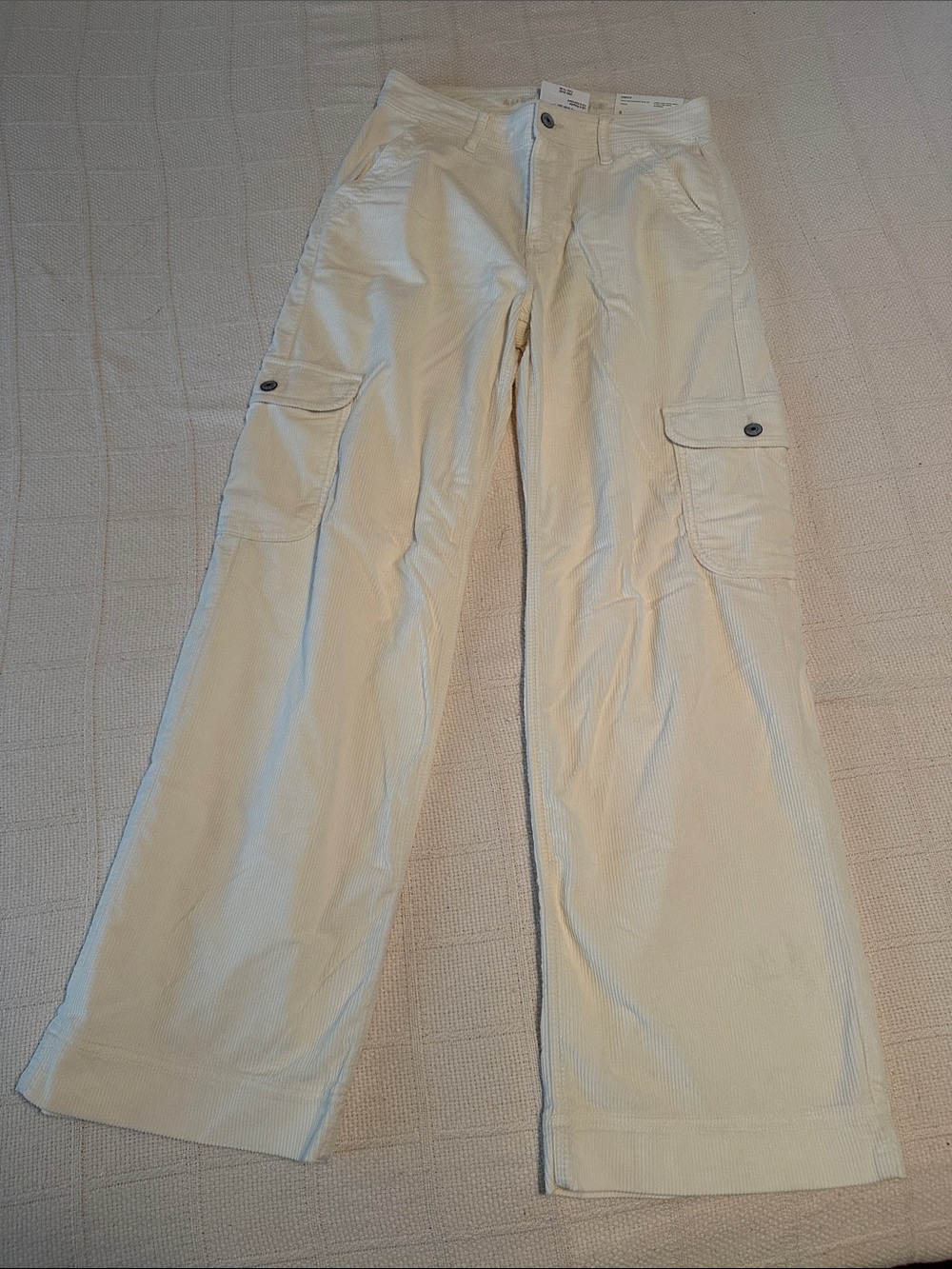 American Eagle Outfitters Cream super high-rise, baggy, wide leg corduroys